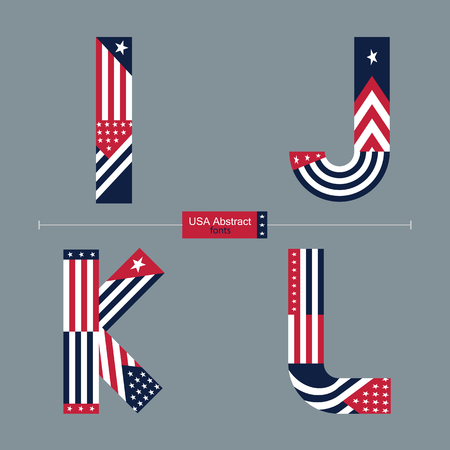 Vector graphic alphabet in a set I,J,K,L with USA flag abstract styleのイラスト素材