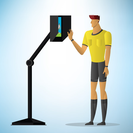 Football referee shows video assistant referees action. Vector illustration.のイラスト素材