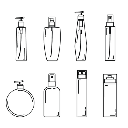 Cosmetics package icon set with white background. Thin Line Style stock vector.のイラスト素材