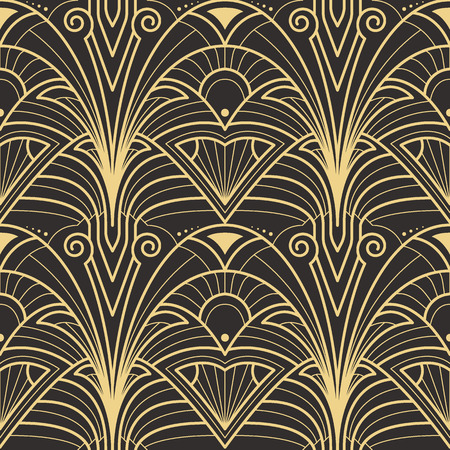 Vector modern geometric tiles pattern. golden lined shape. Abstract art deco seamless luxury background.のイラスト素材