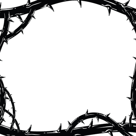Frame of thorns, border for the Lent season, graphic element, black and white vector illustration.のイラスト素材