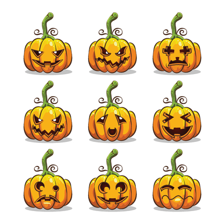 Set of Halloween scary spooky creepy pumpkins. cartoon vector illustration.のイラスト素材
