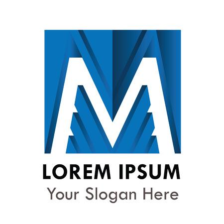 Letter M graphic Metal blue alphabet symbol with striped letter. vector illustration.のイラスト素材