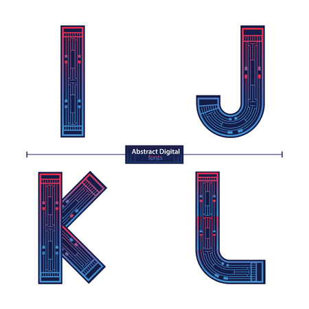 Vector graphic alphabet in a set I,J,K,L, with digital color styleのイラスト素材