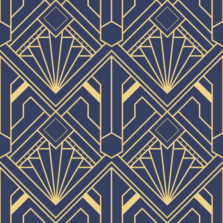 Vector modern geometric tiles pattern. golden lined shape. Abstract art deco seamless luxury background.のイラスト素材
