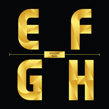 Vector graphic alphabet in a set E,F,G,H, with golden color geometric luxury styleのイラスト素材