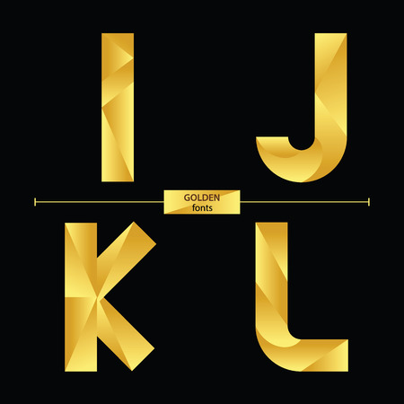 Vector graphic alphabet in a set I,J,K,L, with golden color geometric luxury styleのイラスト素材