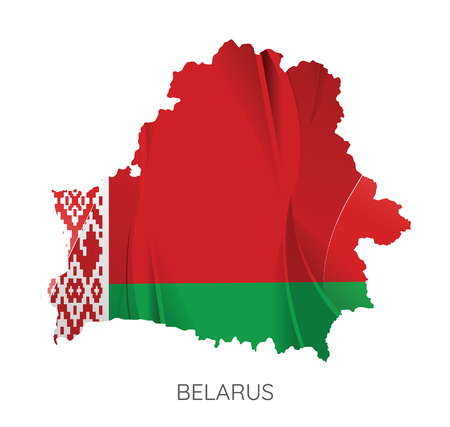 Map Of Belarus With Flag As Texture Isolated On White Background. Vector Illustrationのイラスト素材