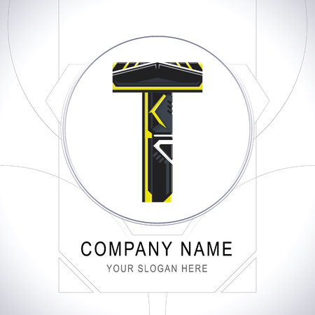 Letter T Gamer Community Black Logo. Creative Yellow Line Alphabet T Symbol Icon Design. Modern Sports Typographic. Vector illustration.のイラスト素材