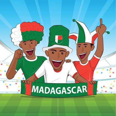 Madagascar Flag soocer player. Cheer football support Vector illustration.のイラスト素材