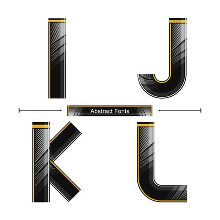 Vector graphic alphabet in a set I,J,K,L, with Modern abstract black color. Sports fonts. Typography design for posters, logos, cover, etc.のイラスト素材