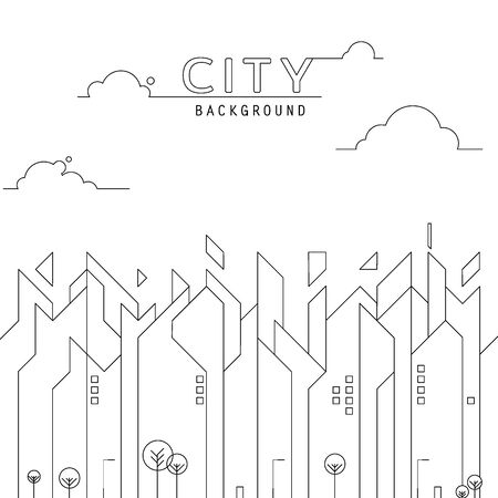 thin line city landscape. Simple architecture urban city with high skyscrapers. vector illustration.のイラスト素材