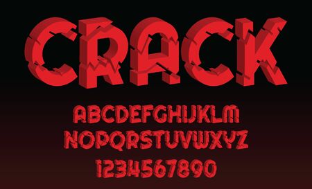 Red Crack font design letters and numbers vintage Vector alphabet illustration.のイラスト素材