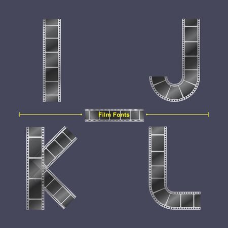 Vector graphic alphabet in a set I,J,K,L, with Abstract Film stripe. Typography design for posters, cover, etc.のイラスト素材