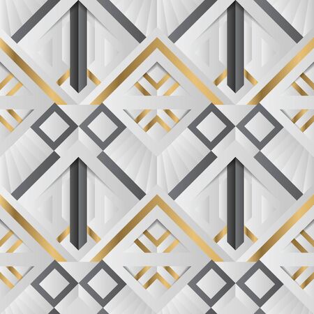Geometric decor stripes white and golden element. seamless texture. art deco vector illustration.のイラスト素材