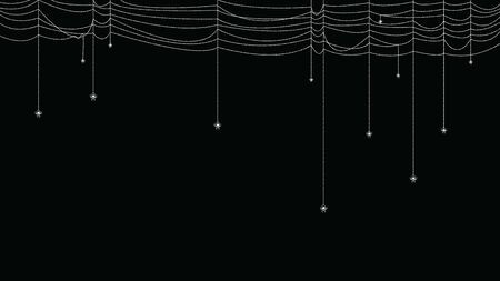 Scary cobweb with spider. Spooky spider web for Halloween decoration on black background. vector illustration.のイラスト素材