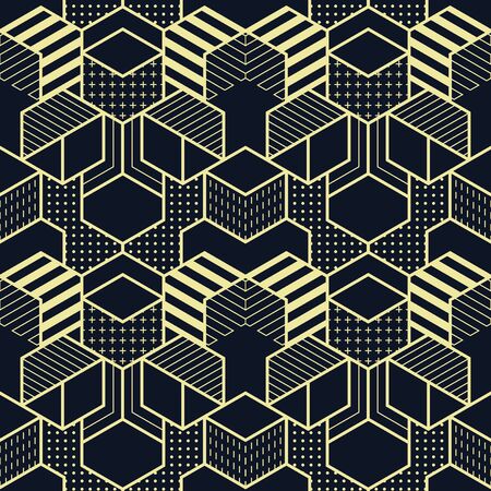 Vector modern geometric tiles pattern. Abstract cubes shapes seamless background.のイラスト素材