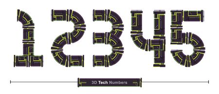 Vector graphic numbers in a set 1,2,3,4,5, with Abstract Green Tech Font. Typography design for posters, logos, cover, etc.のイラスト素材