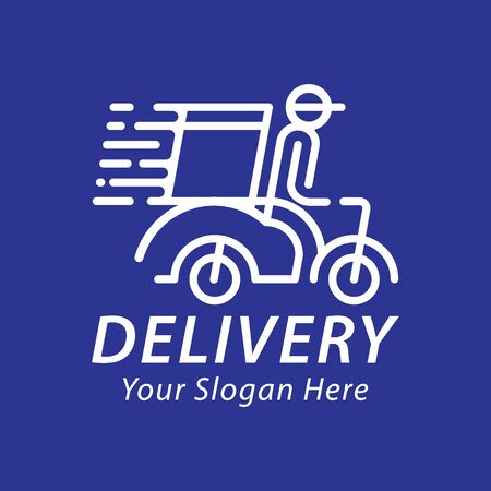 Fast and free delivery icon man is riding a scooter. Vector cartoon illustration. Bike. Icon, logo, design elementsのイラスト素材