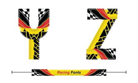 Vector graphic alphabet in a set Y,Z, with Abstract Racing Flag. Typography design for posters, logos, cover, etc.のイラスト素材