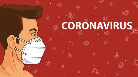 Safety mask protect corona virus health care concept. Portrait side view of man using N95 respirator mask for protecting air pollution. vector illustration.のイラスト素材