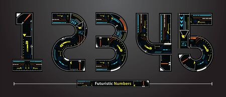 Vector graphic numbers in a set 1,2,3,4,5, with Color lines Futuristic fonts style