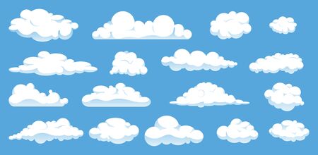 Set of different cartoon clouds vector isolated on blue sky background.のイラスト素材
