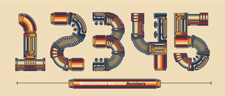 Vector graphic numbers in a set 1,2,3,4,5, with Abstract Monochrome Vintage machine color Font. Typography design for posters,   cover, etc.のイラスト素材