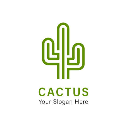 Cactus logo design. linear round style vector Illustrations.のイラスト素材