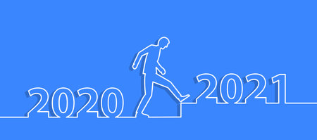 Man walking from 2020 to 2021. Vector illustration line  design layout template.のイラスト素材