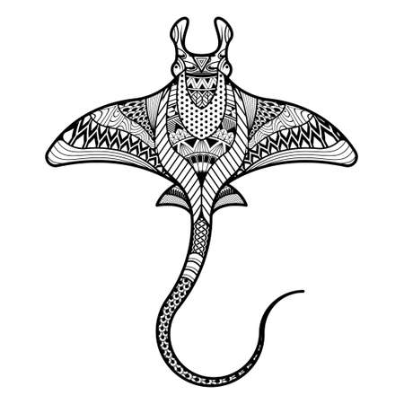 Ornate Stingray Fish in coloring page style. Isolated tattoo vector illustration.のイラスト素材