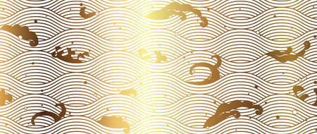 Japanese wave golden background. Gold texture in vintage vector style.