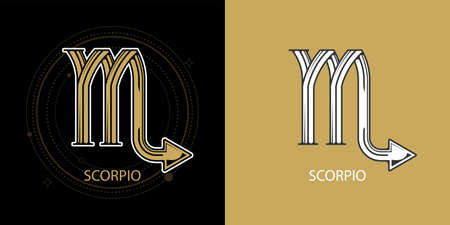 Zodiac scorpio horoscope sign line art silhouette design vector.