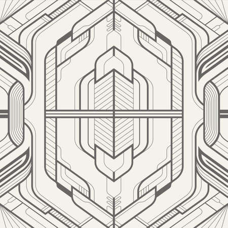 Abstract vector tech line seamless pattern. Monochrome colors.のイラスト素材