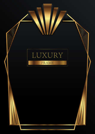 Gold geometrical polyhedron, art deco style for wedding invitation, luxury templates, decorative vectorのイラスト素材