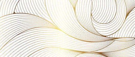 Luxury golden wallpaper. Art Deco Pattern, Linear wave background texture for print, fabric, packaging design, invite.のイラスト素材