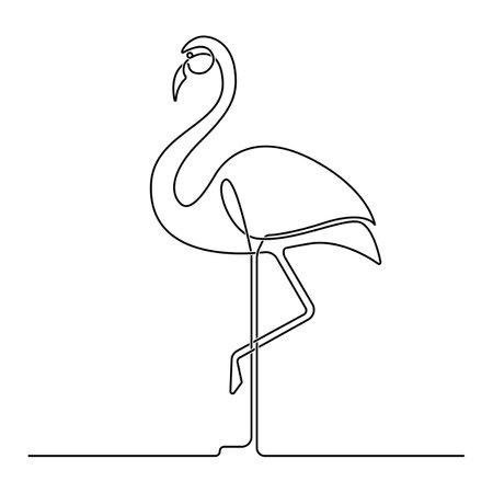 continuous line drawing flamingo. hand drawn vector illustration minimalism design.のイラスト素材