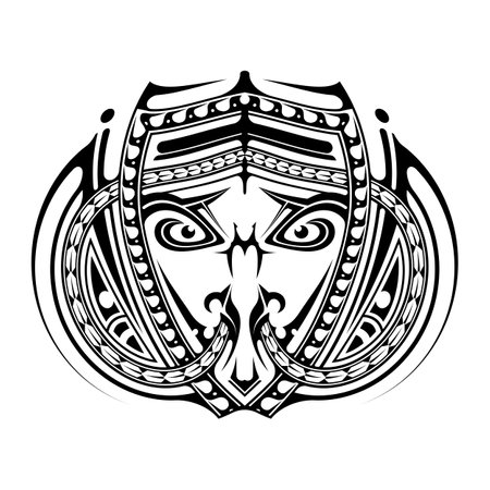 Abstract chinese face tattoo. Black and white icon. Symbols of indigenous people.のイラスト素材