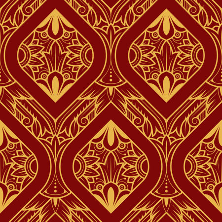 Vector modern geometric tiles pattern. golden lined shape. Abstract line thai seamless luxury background.のイラスト素材