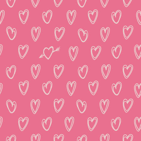 Hearts seamless pattern for valentines day. Loneliness concept. Bright vector illustration in hand drawn style. In pink monochrome tones. For wallpaper, printing on fabric, wrappingのイラスト素材