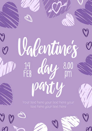 Valentines day, party invitation. Hearts. Bold modern pattern, graffiti. Bright vector illustrations with grunge textures in a sketch style. For advertising banner, poster, flyerのイラスト素材