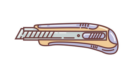 Cutter, paper knife. Vector illustration in doodle style. Stationery, blade. Isolated vector image, pastel colors. For stickers, posters, cards, design elementsのイラスト素材