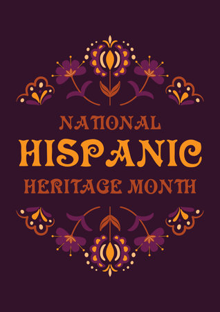 Hispanic Heritage Month. Mexican folk flowers, colorful buds and leaves, Cinco de Mayo festival floral design. Vintage vector illustration. Template for banner, flyer, card, poster.のイラスト素材