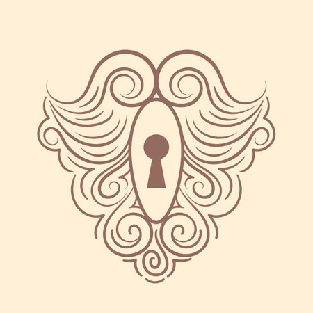 Vintage style keyhole. Loyalty belt, lock. Vagina. Womens health. For posters, postcards, banners, design elements.のイラスト素材