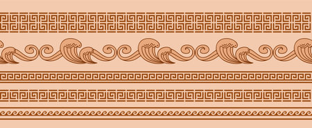 Set of antique borders. Vector illustration in vintage style. Graphic geometric pattern. Sea waves. For wallpaper, design elements, backgroundのイラスト素材