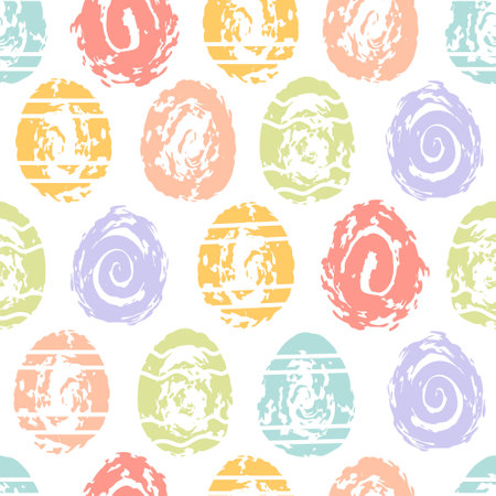 Seamless pattern of colorful Easter chocolate eggs in abstract style. Grunge textures. For wallpaper, fabric, wrapping, background.のイラスト素材