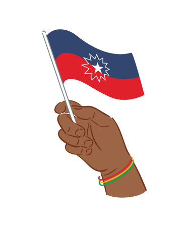 Juneteenth. Freedom Day. Black mans hand with a flag, white star on a blue-red background. US federal holiday. Slavery Abolition. African American Heritage and Culture. struggle for equalityのイラスト素材