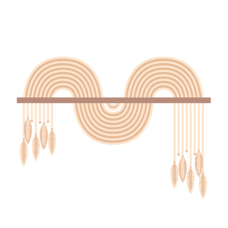 Macrame panels in a futuristic abstract style, boho. Handmade. Hobbies, interests. Interior design, decor. Wellness, meditation. Lace, knots. Feathers from threads. For stickers, postcards, designのイラスト素材