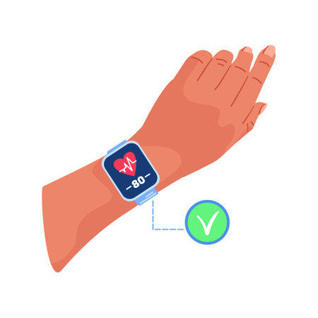 The smartwatch measures and displays normal heart rate readings. Smartphone applications, heart rhythm. Cardio journal, blood pressure diary. Improving quality of life. a device for measuring bp.のイラスト素材