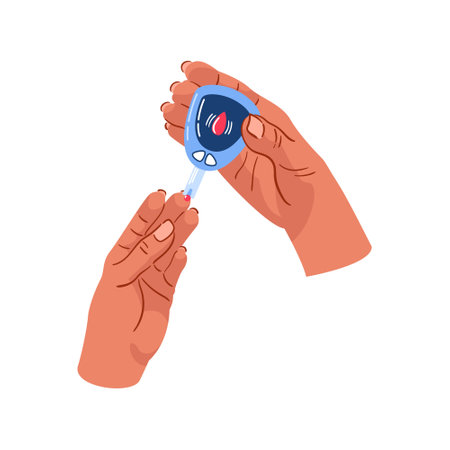 World diabetes day in November. person using glucometer and keeping blood sugar levels in check. drop for diabetes testing. Medical concept art. equipment. health monitoring, wellness gadgetsのイラスト素材
